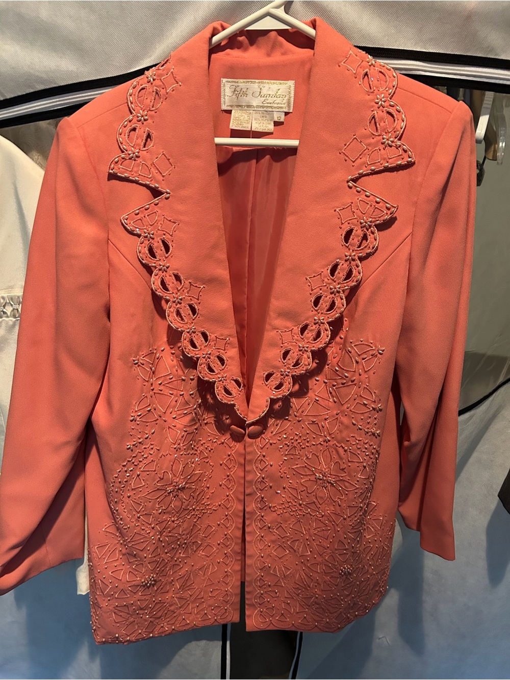 Embroidered Coral Women's Skirt Set Jacket by